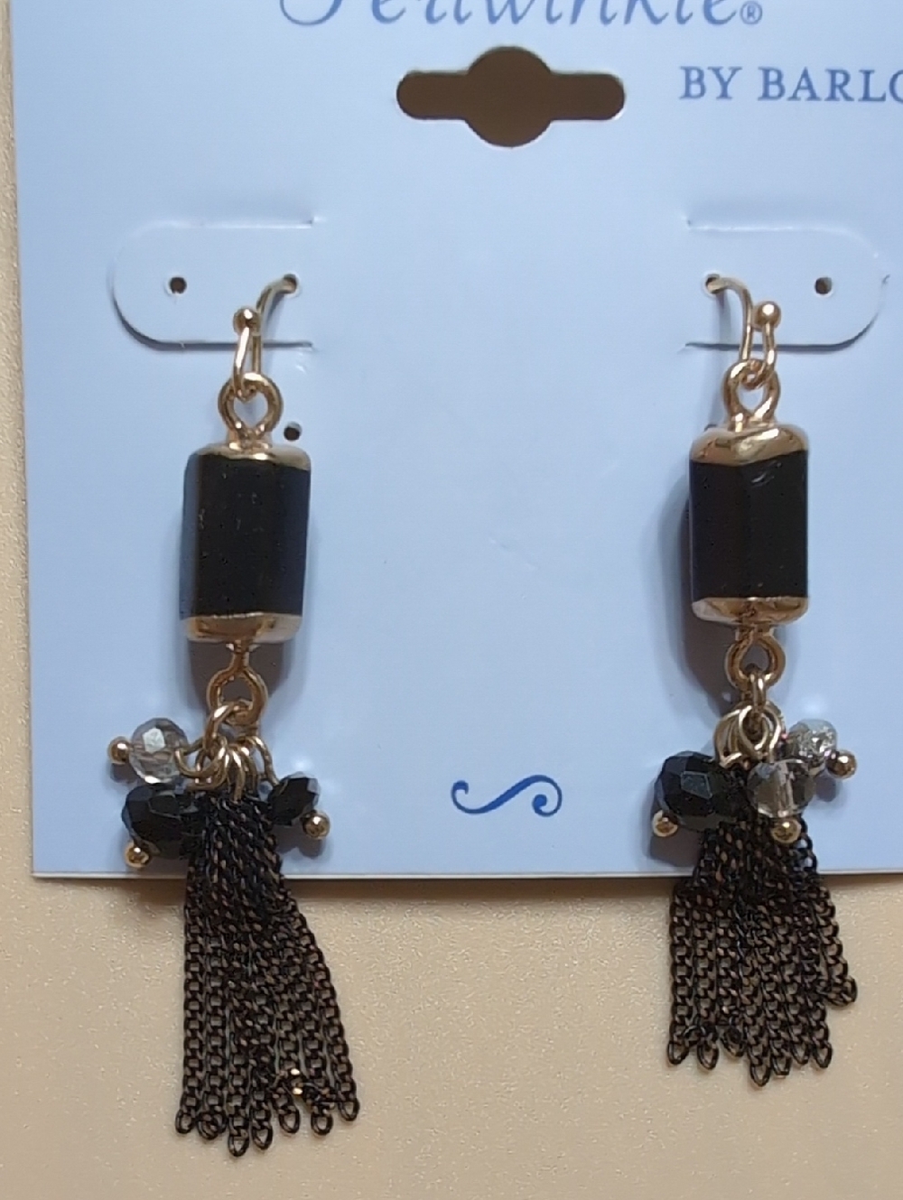 Periwinkle by Barlow Black & Gold Chain Tassel Earrings NWT - Picture 2 of 5